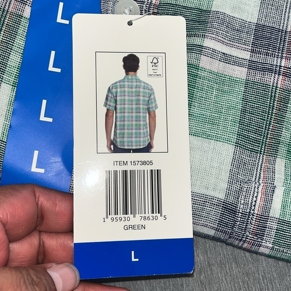 Weatherproof Vintage Mens Short Sleeve Linen Shirt Large Green/Navy Plaid - Picture 8 of 8